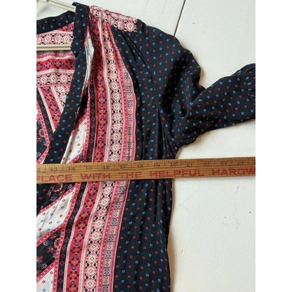 Free People Peacemaker Dress Size M Red‎ Black Tribal Print High Low BOHO M